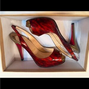 Christian Louboutin Red Peep-Toe Slingback Heels